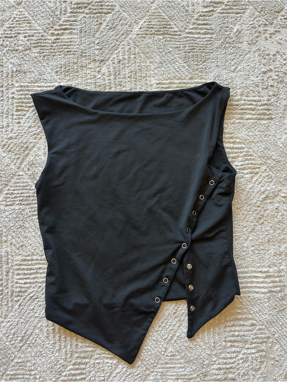 Modern Asymmetrical Black Women's Tank Top with Snap Detail